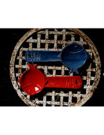 Poggia mestoli pesce Virginia Casa in ceramica blu e rossa, su ordinazione.