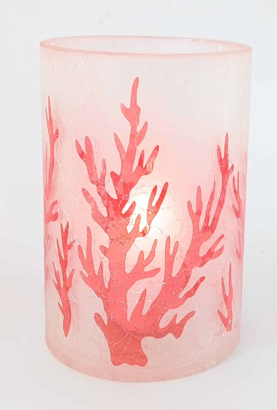 Bougeoir / Vase en verre satiné, motif corail rouge, Enzo De Gasperi