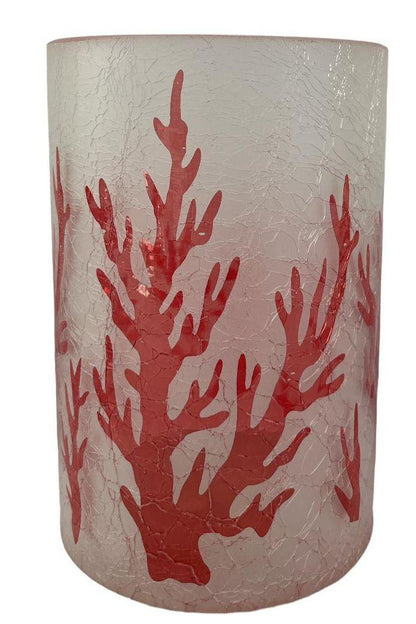 Bougeoir / Vase en verre satiné, motif corail rouge, Enzo De Gasperi