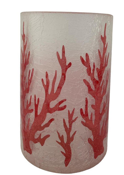 Bougeoir / Vase en verre satiné, motif corail rouge, Enzo De Gasperi