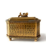 Portaoggetti in metallo dorato con coperchio e pesce decorativo, stile classico

