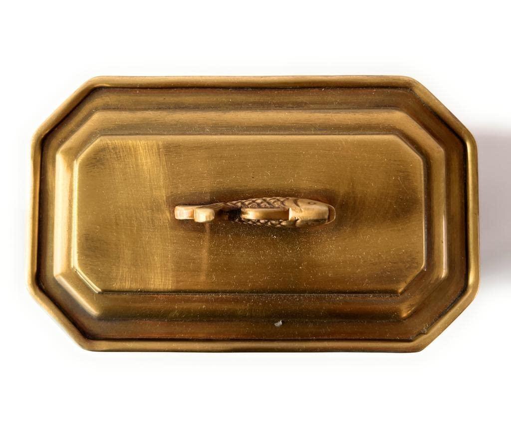 Coperchio con decoro a forma di pesce su portaoggetti ottagonale in metallo dorato

