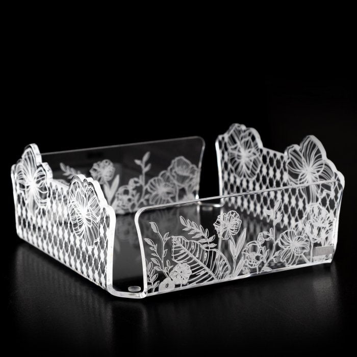 Portatovaglioli Vesta Le Jardin in acrilico infrangibile con motivo floreale ideale per barche, giardini e tavole all'aperto, misure altezza 9,5 cm, larghezza 18,5 cm, profondità 18,5 cm