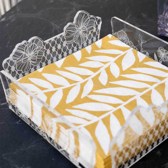 Portatovaglioli Vesta Le Jardin in acrilico infrangibile con motivo floreale ideale per barche, giardini e tavole all'aperto, misure altezza 9,5 cm, larghezza 18,5 cm, profondità 18,5 cm