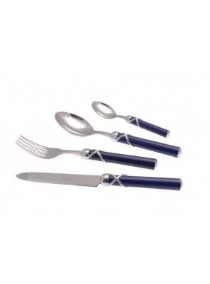 Set posate Fiocco Rivadossi Sandro con manico blu in ABS e ghiera cromata, acciaio inox 18/10