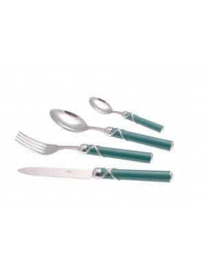 Set posate Fiocco Rivadossi Sandro con manico verde in ABS e ghiera cromata, acciaio inox 18/10