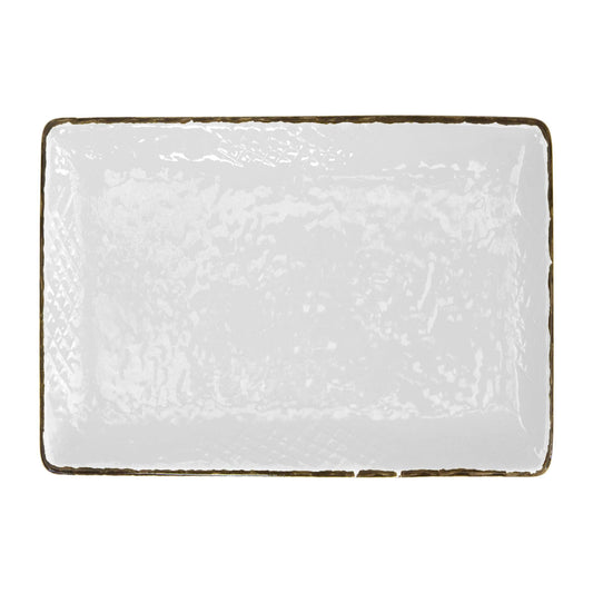Assiette rectangulaire en céramique de la ligne PRETA, couleur : Blanc 