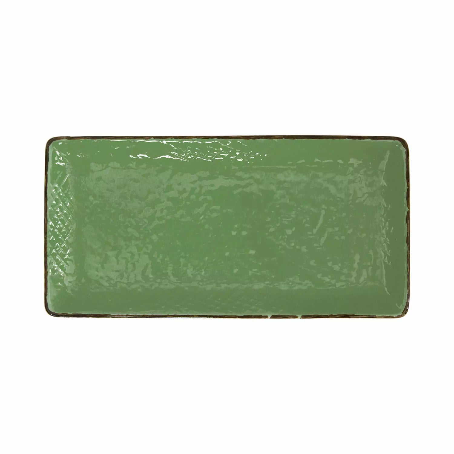 Piatto rettangolare verde in ceramica artigianale linea Preta Arcucci, materico, lavabile in lavastoviglie e adatto al microonde 
