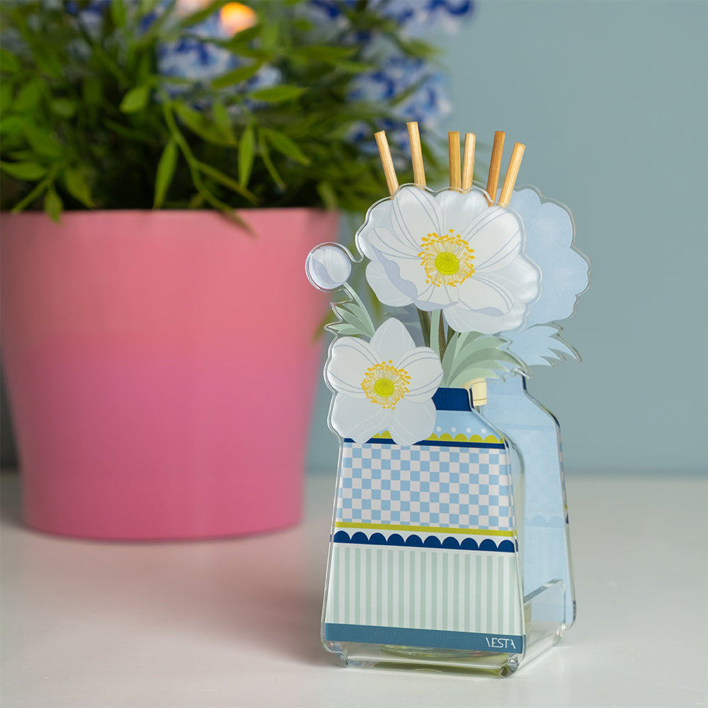 mini profumatore Aria Vesta Home blu cielo con fiore decorativo e diffusore profumo ambiente