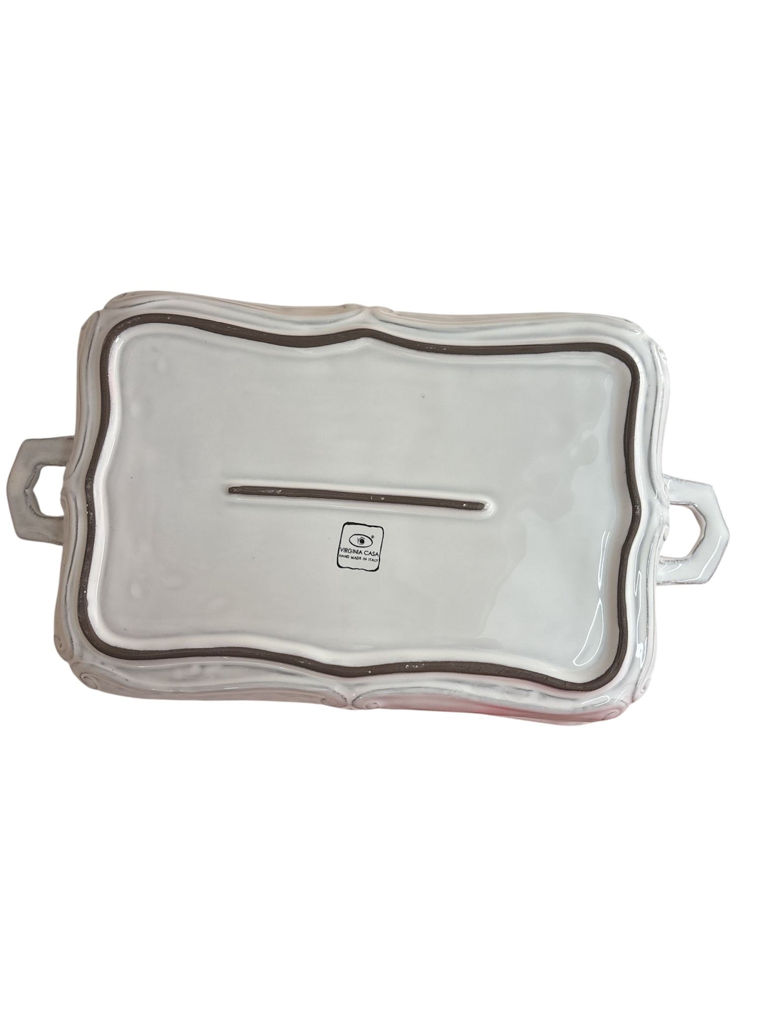 Retro pirofila Italica Virginia Casa in ceramica bianca con logo Made in Italy.

