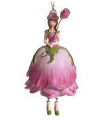 Fairy Flower artigianale a forma di rosa rosa con rosa tra le mani in resina dipinta, decorazione creativa da appendere o usare come segnaposto o nappa per mobili