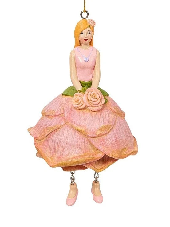 Fairy Flower artigianale a forma di rosa rosa con due rose tra le mani in resina dipinta, decorazione creativa da appendere o usare come segnaposto o nappa per mobili