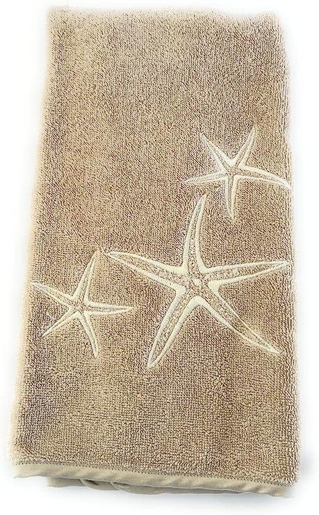 Asciugamano ospite con ricamo stelle marine su fondo beige – Linea Stelle Marine Made in Italy
