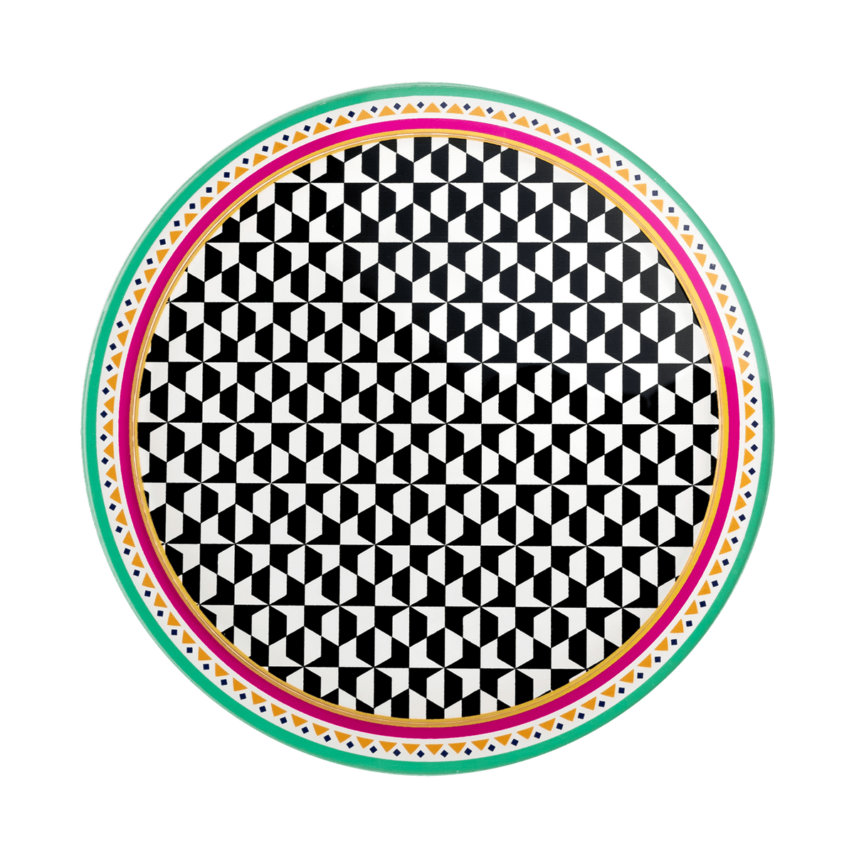Sottobottiglia Vesta modello Ethnic in acrilico con motivo optical e bordo etnico colorato