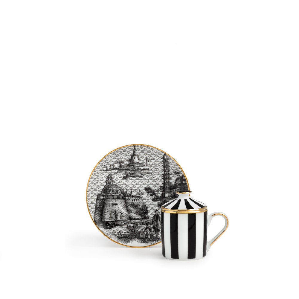 Set tazzina caffè décor Oriental Dream Souvenirs de Voyage in porcellana e oro