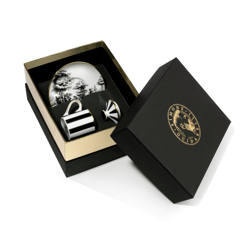 Confezione regalo Simone Guidarelli con tazzina caffè Souvenirs de Voyage Imperial Garden  in porcellana e oro