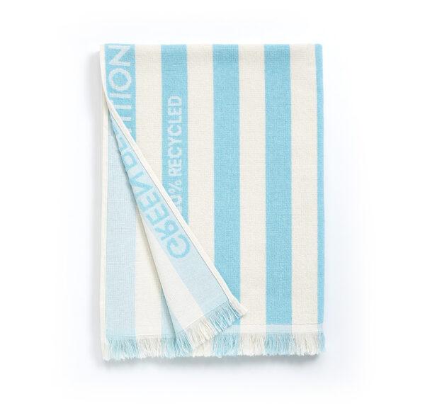 Drap de plage modèle DELMOR 180 cm x 100 cm signé Pétition Verte, Coloris : CAPRI (bleu clair/blanc)