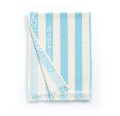 Drap de plage modèle DELMOR 180 cm x 100 cm signé Pétition Verte, Coloris : CAPRI (bleu clair/blanc)
