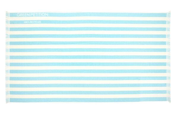 Drap de plage modèle DELMOR 180 cm x 100 cm signé Pétition Verte, Coloris : CAPRI (bleu clair/blanc)