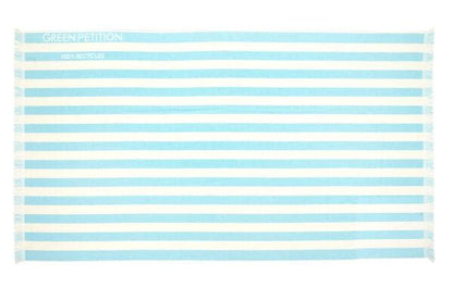Drap de plage modèle DELMOR 180 cm x 100 cm signé Pétition Verte, Coloris : CAPRI (bleu clair/blanc)