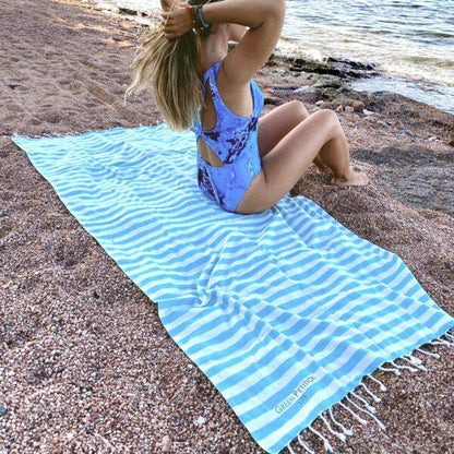 Beach Towel / Pareo model MARE PESHTEMAL 170 cm x 90 cm signed Green Petition (Fouta Capri)