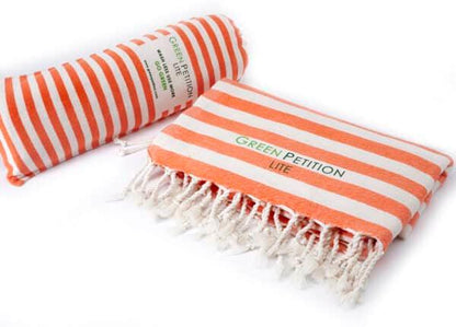 Drap de plage / Paréo modèle SEA PESHTEMAL 170 cm x 90 cm signé Pétition Verte (Fouta Mandarine)