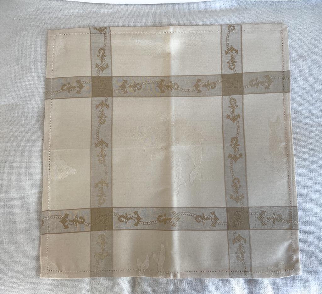 Tablecloth with 12 napkins (Table Service), Rectangular 12 Pers, Pure Cotton Flanders, embroidery: dolphins and anchors