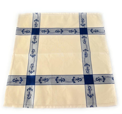 Tablecloth with 12 napkins (Table Service), Rectangular 12 Pers, Pure Cotton Flanders, embroidery: dolphins and anchors