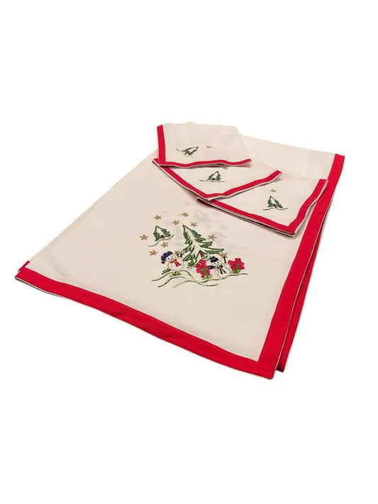 Pure cotton tablecloth with Christmas embroidery. Snowmen - Marika De Paola