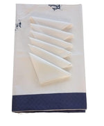 Tovaglia da 6 in cotone con tovaglioli e ancore blu ricamate a mano

