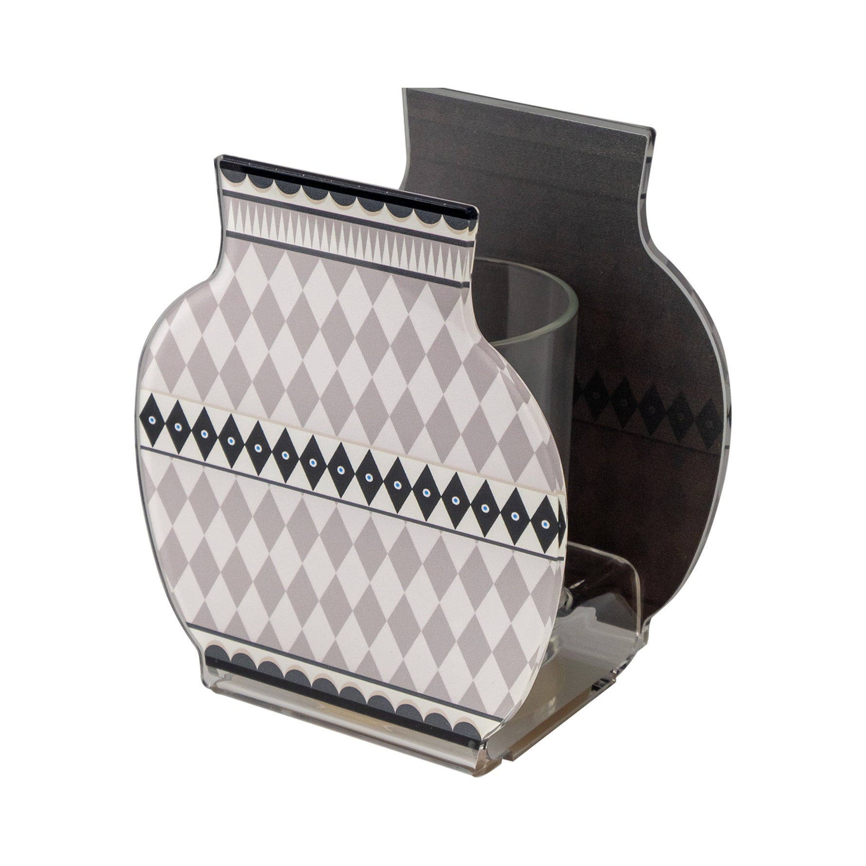 vasetto Lisbona tortora Vesta Home con grafica geometrica e vaso interno in vetro