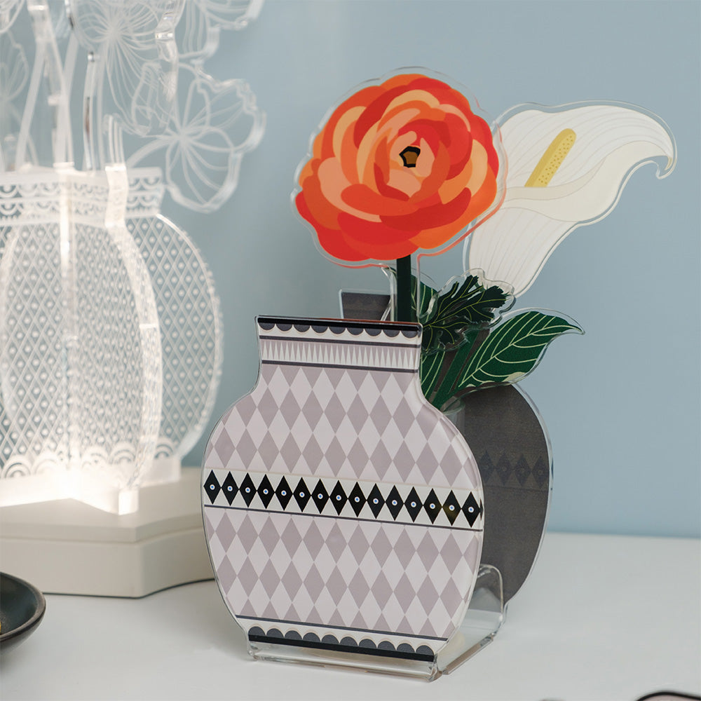 vasetto Lisbona tortora Vesta Home in plexiglas con fiori decorativi