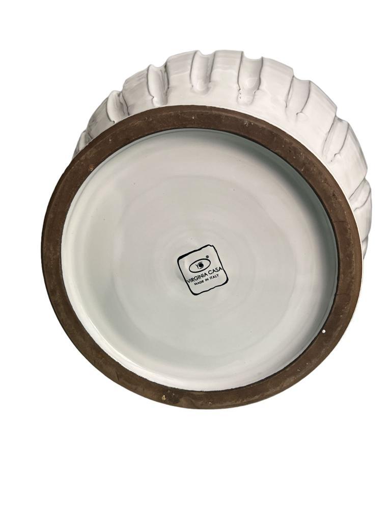 Fondo vaso Perla in ceramica bianca Virginia Casa, con manici e bordo perlinato, lavorazione artigianale made in Italy