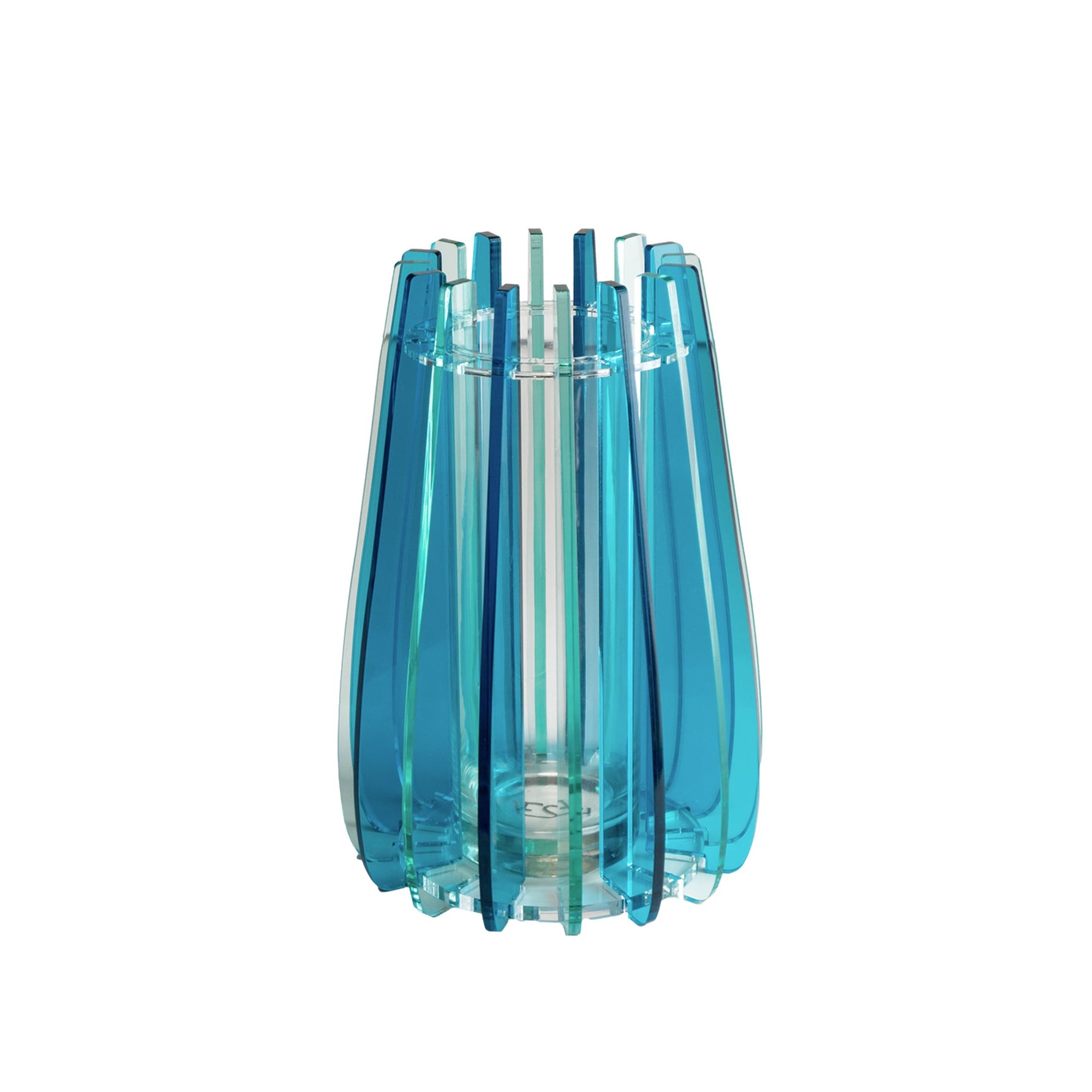 vaso iride blu vesta home dettaglio prodotto cristallo acrilico trasparente design moderno luminoso