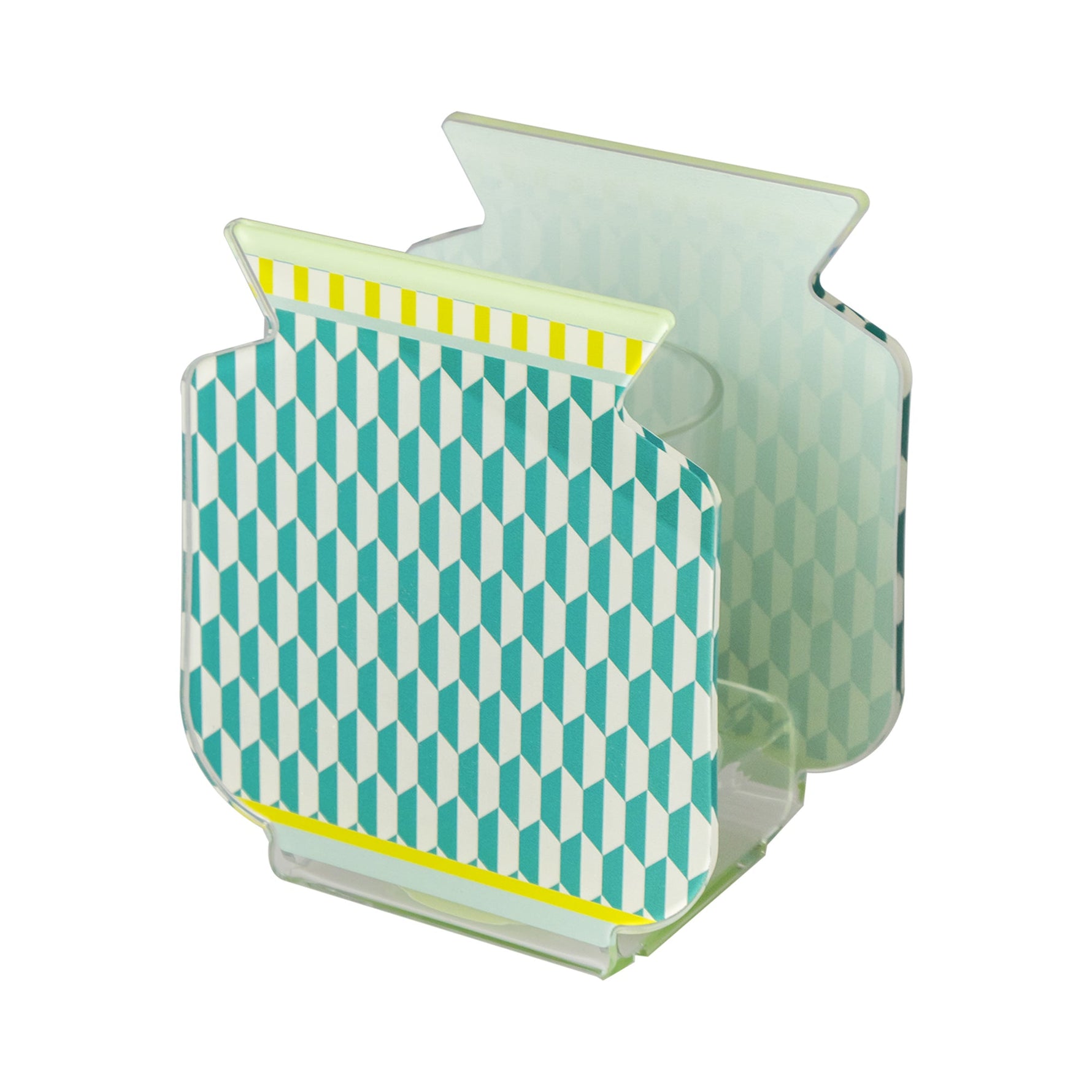 Vaso Nizza verde Vesta Home in plexiglas con grafica geometrica e vaso interno in vetro