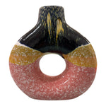 Vaso in ceramica tricolore con apertura centrale e finitura lucida