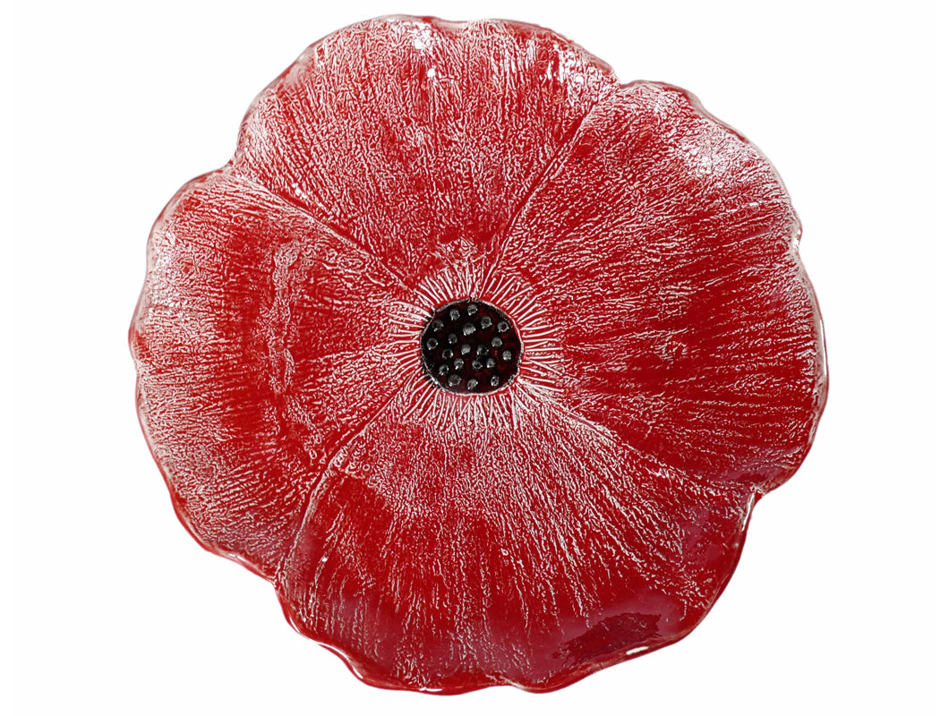Vassoio in ceramica a forma di papavero rosso Ø34 cm, Linea Natura Virginia Casa, artigianato toscano fatto a mano.