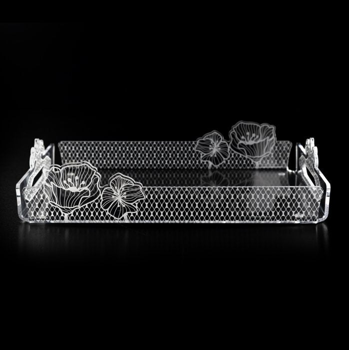 Vassoio grande Le Jardin di Vesta,in materiale infrangibile con decoro floreale, perfetto per yacht e bordo piscina, misure altezza 7,5 cm, larghezza 45 cm, profondità 31 cm