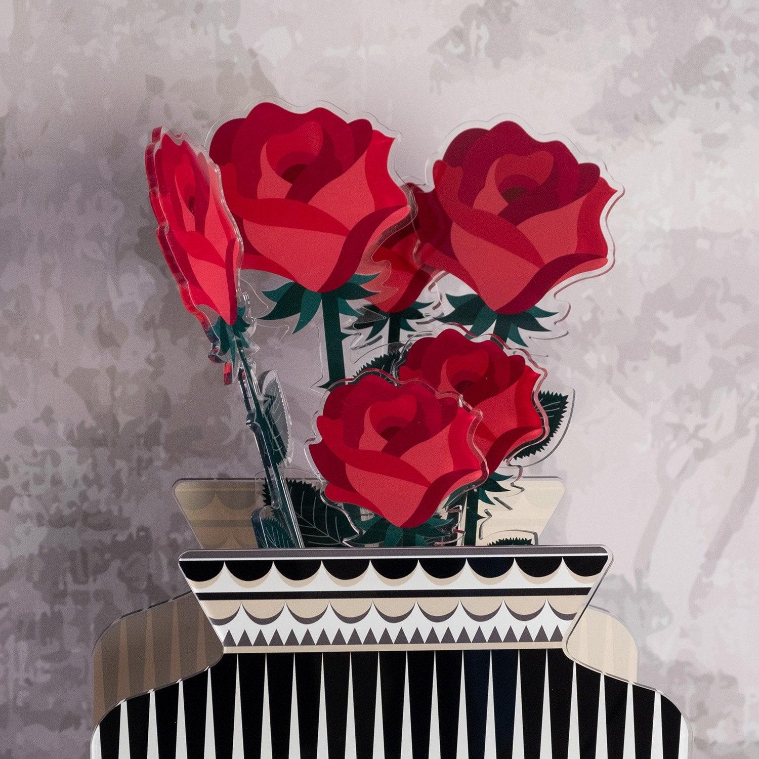  Composizione di rose rosse Funny Flowers Vesta in vaso decorativo.