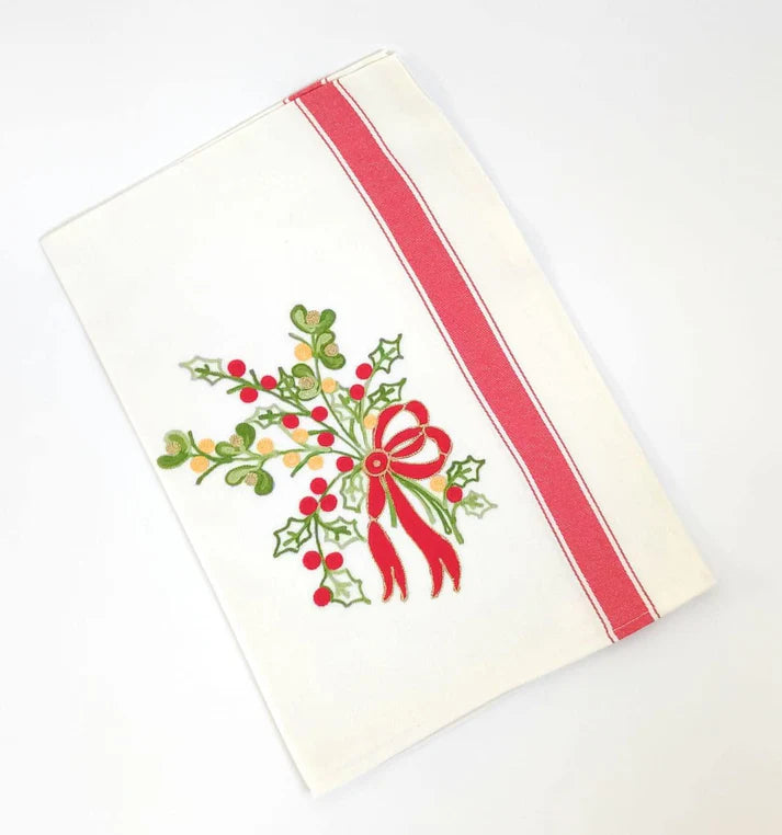 Embroidered Cotton Kitchen Towel / Dish Towel - Christmas Pattern