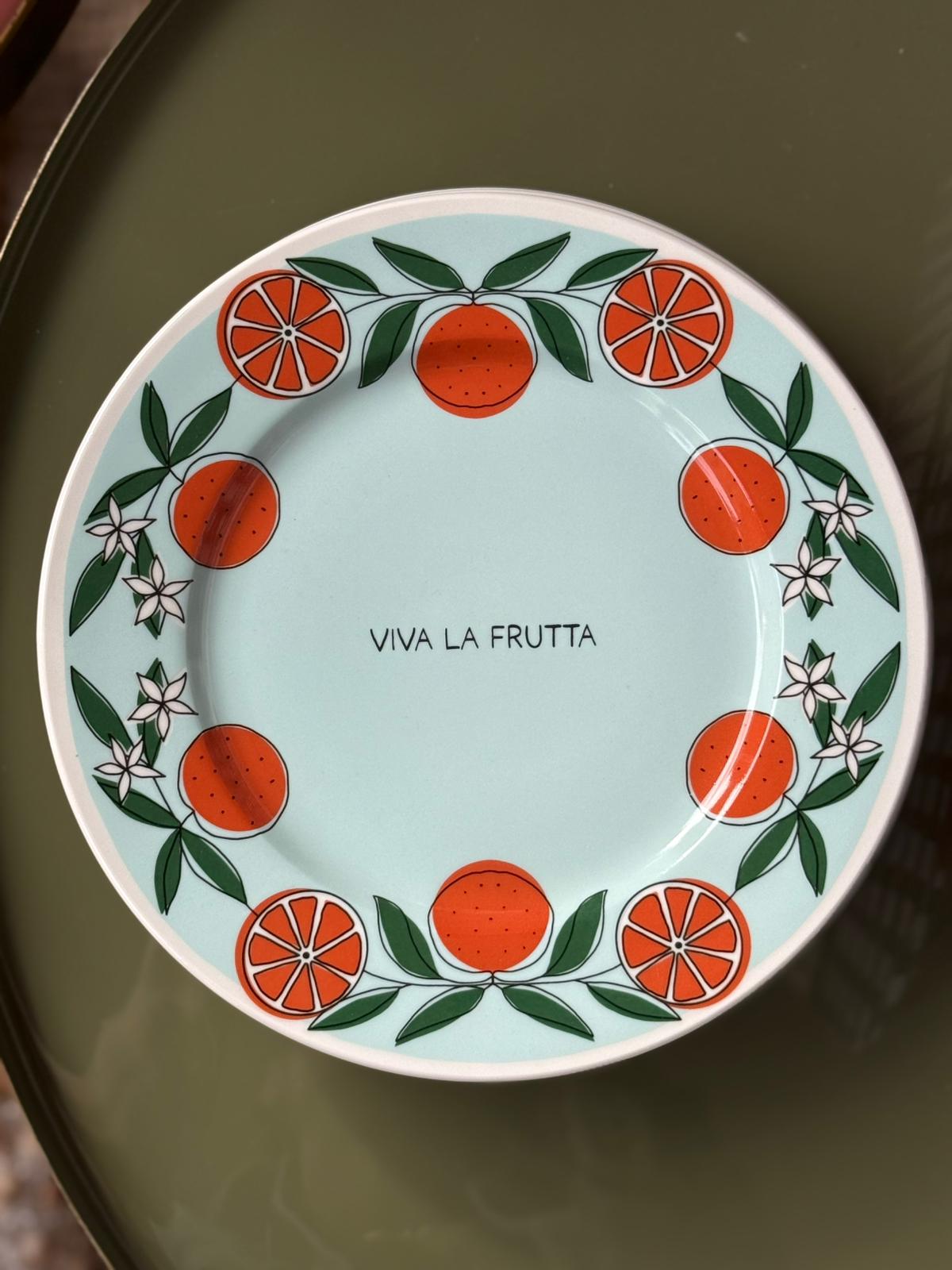 piatto Viva la Frutta arance diametro 21 cm fondo azzurro