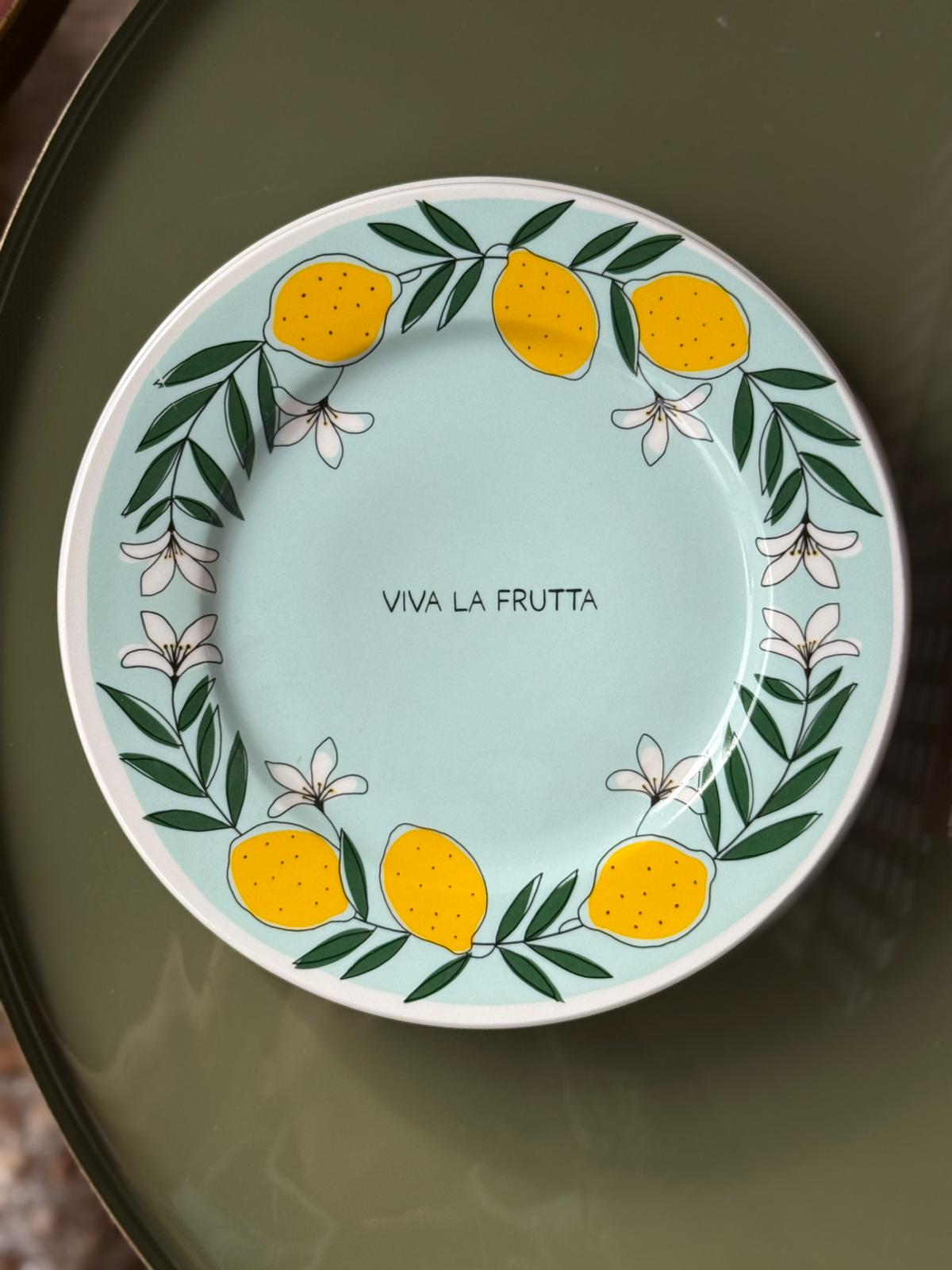 piatto Viva la Frutta limoni diametro 21 cm fondo azzurro