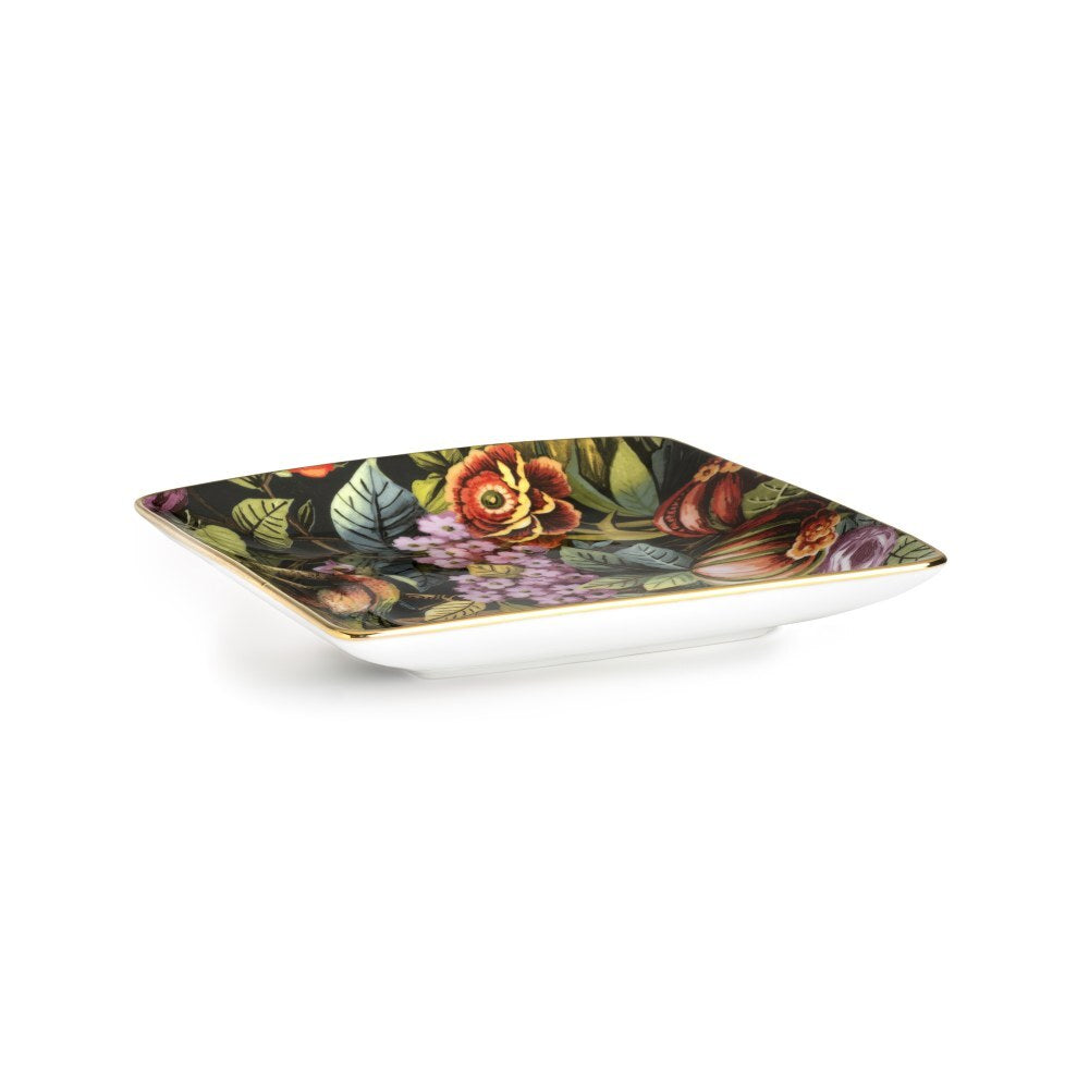Svuotatasche Exotic Jungle Black con decoro tropicale floreale e uccello esotico