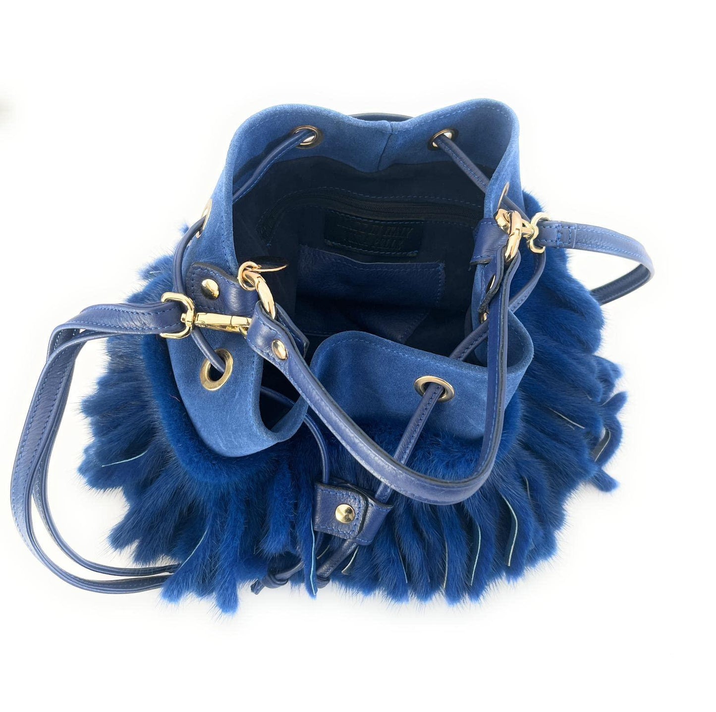 Borsa da Donna Blu in pelle di camoscio e pelliccia di visone - MARIKA DE PAOLA - HOME DECOR