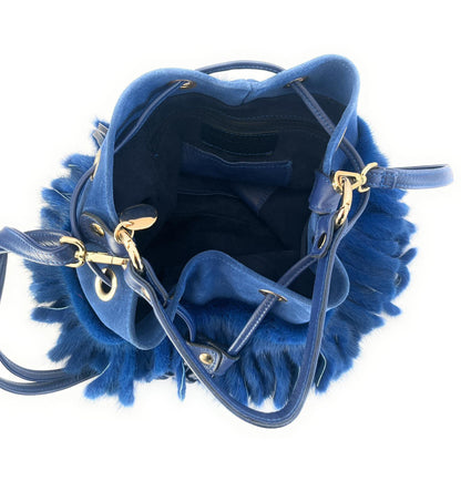 Borsa da Donna Blu in pelle di camoscio e pelliccia di visone - MARIKA DE PAOLA - HOME DECOR