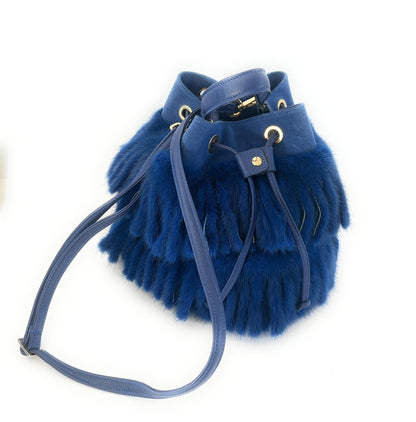 Borsa da Donna Blu in pelle di camoscio e pelliccia di visone - MARIKA DE PAOLA - HOME DECOR