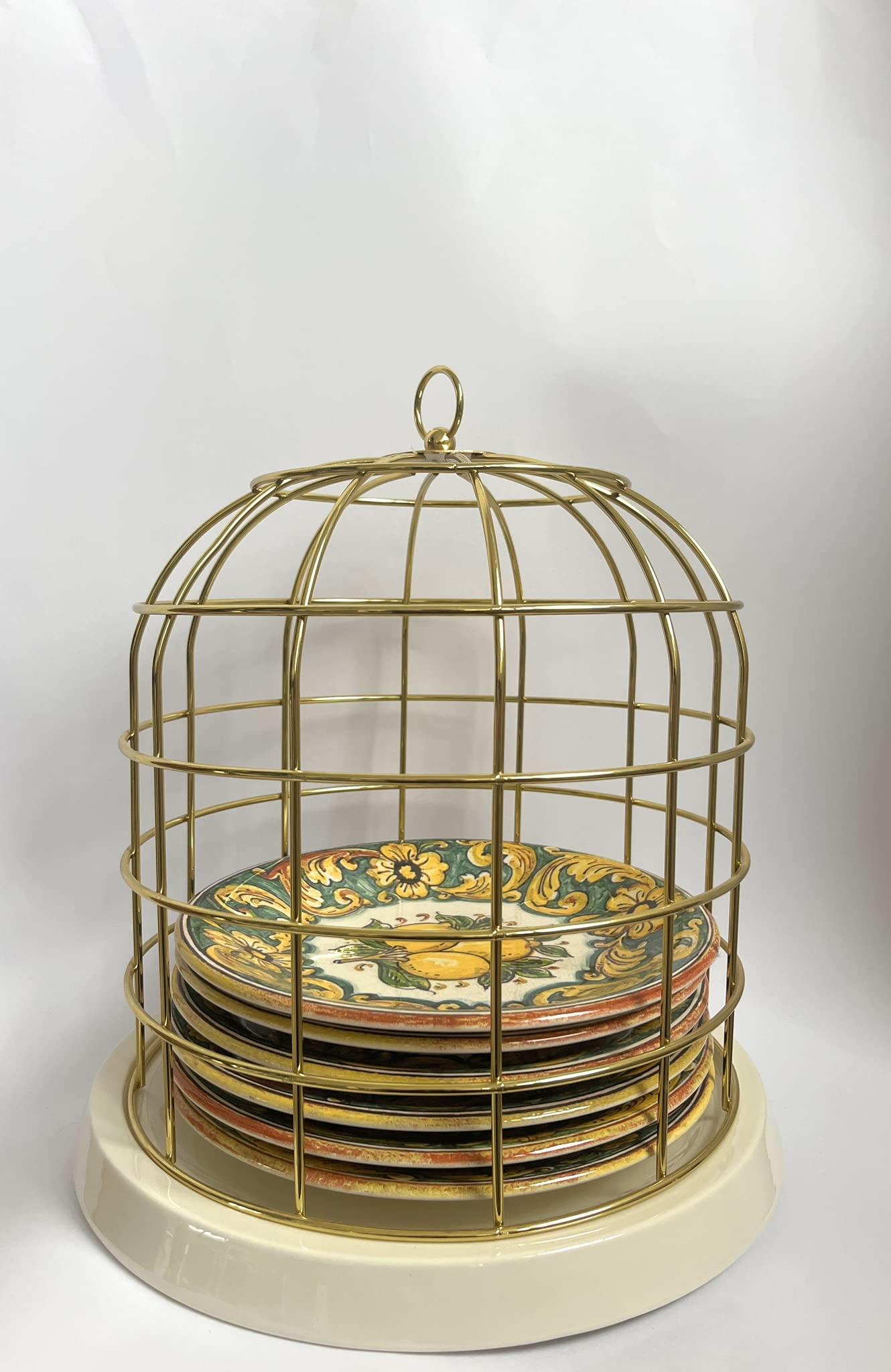 Seletti Gabbia per uccelli Twitable, Matello dorato e base in Porcellana 32,5 cm di diametro - MARIKA DE PAOLA - HOME DECOR
